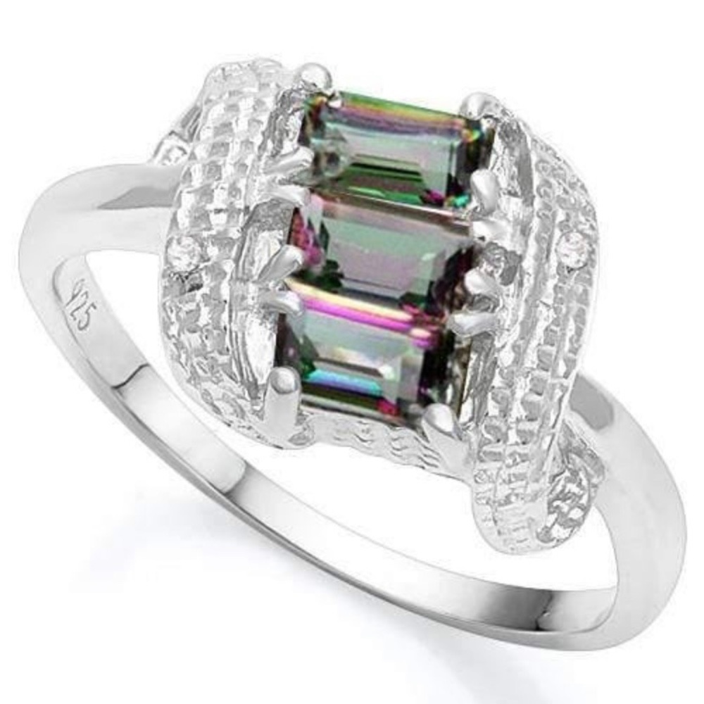 Mystic Topaz and Diamond Scroll Ring in Sterling Silver size 7